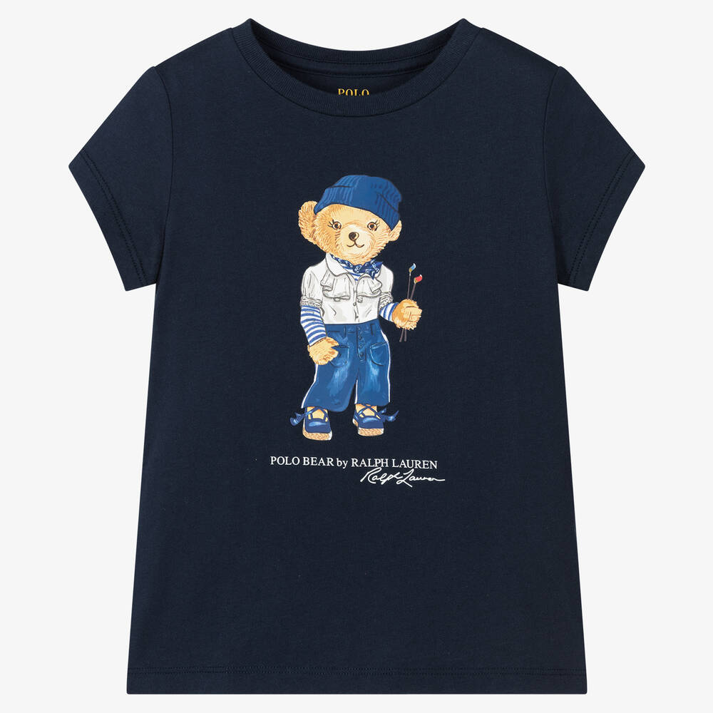 Polo Ralph Lauren - Girls Navy Blue Polo Bear T-Shirt | Childrensalon