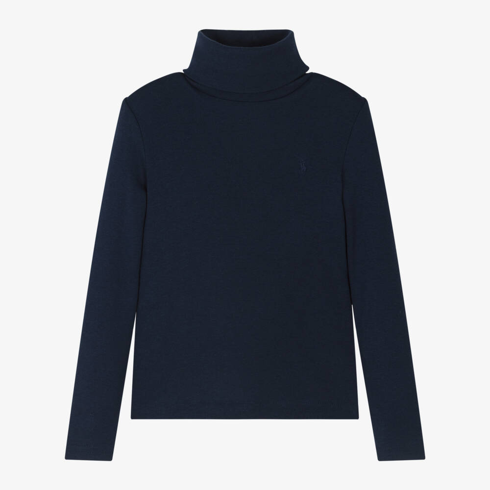 Ralph Lauren-Girls Navy Blue Roll Neck Shirt | Childrensalon Outlet