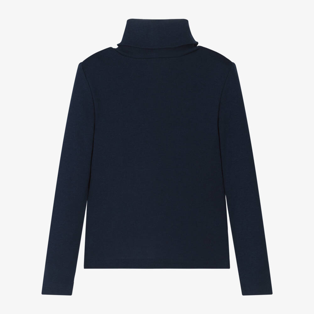 Ralph Lauren-Girls Navy Blue Roll Neck Shirt | Childrensalon Outlet