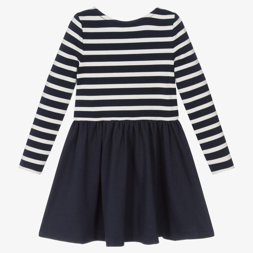 Polo رالف لورين-فستان فيسكوز جيرسي مقلم لون كحلي وأبيض | Childrensalon Outlet