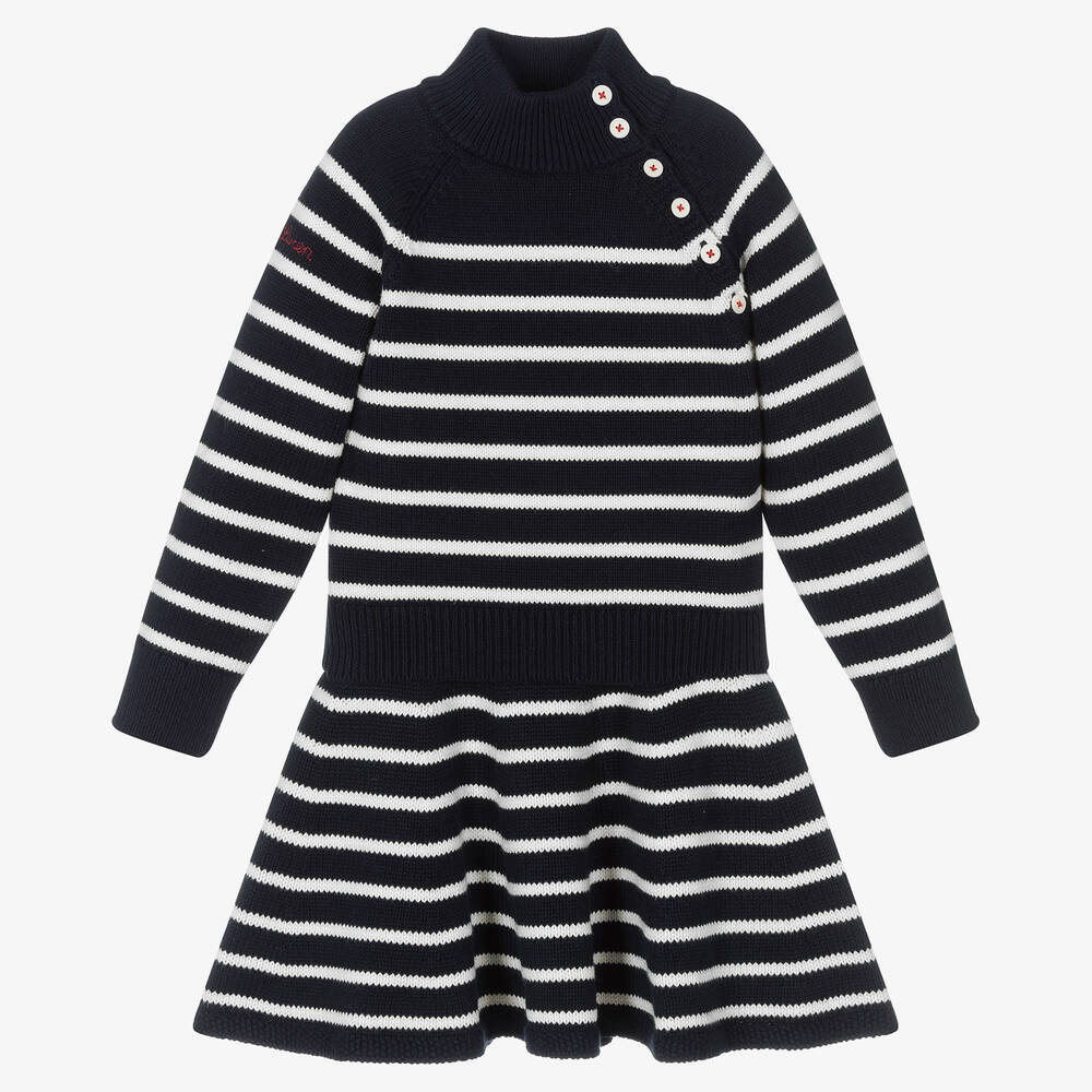 Polo Ralph Lauren - Girls Navy Blue & White Striped Skirt Set | Childrensalon