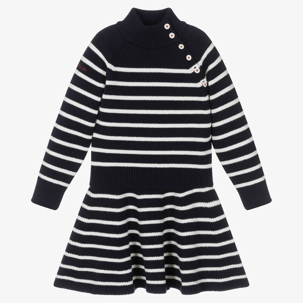 Polo Ralph Lauren-Girls Navy Blue & White Striped Skirt Set | Childrensalon Outlet