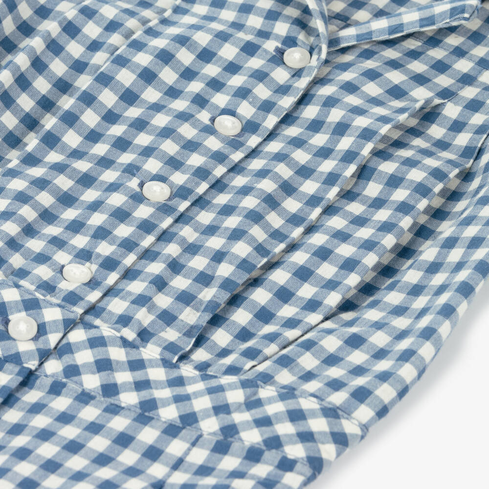 رالف لورين-بلاي سوت قطن جينجهام لون أزرق للبنات | Childrensalon Outlet