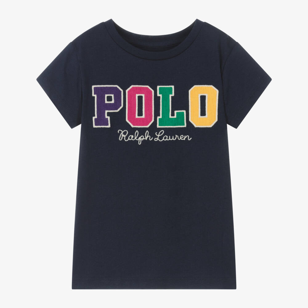 Ralph Lauren-Girls Navy Corduroy Logo Tee | Childrensalon Outlet