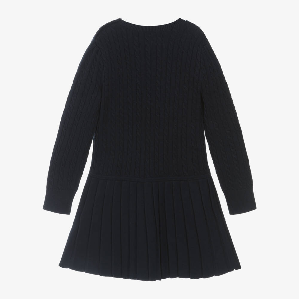 Ralph Lauren-Girls Navy Cotton Cable Dress | Childrensalon Outlet