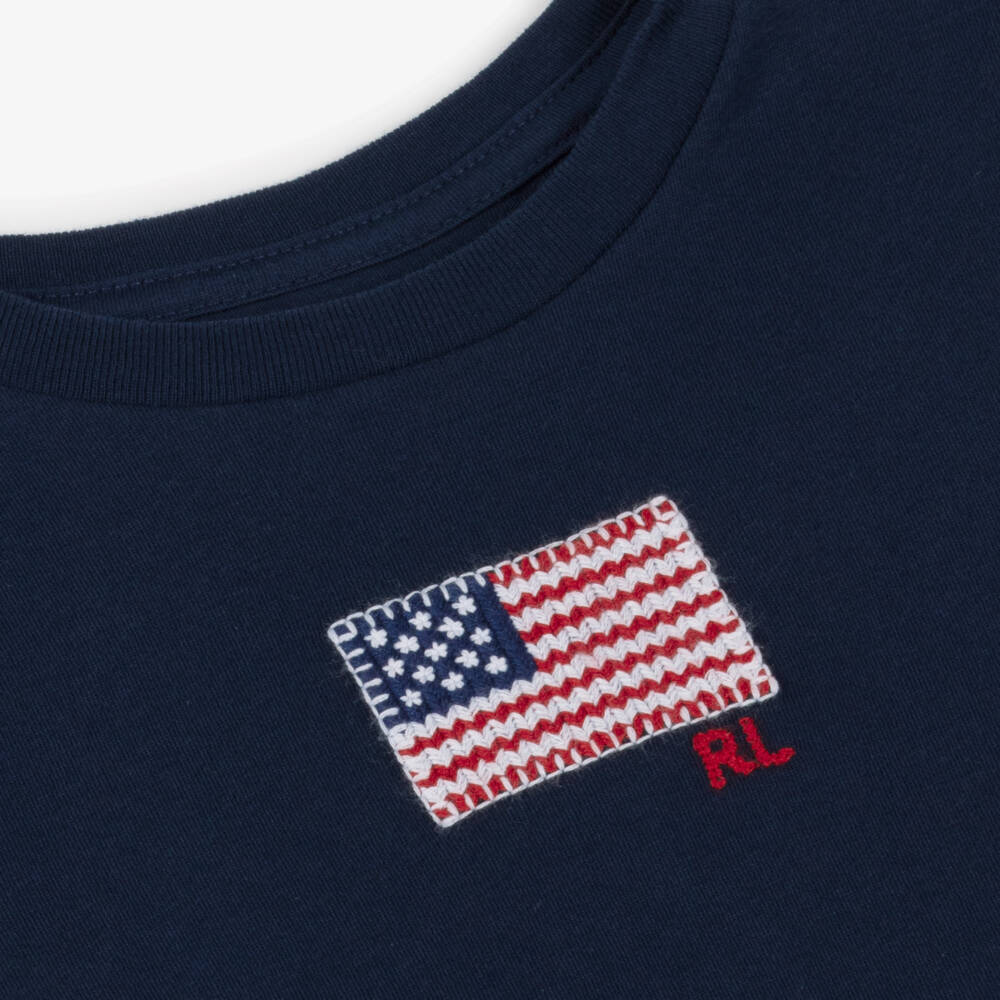 Ralph Lauren-تي شيرت قطن نقي أزرق داكن للبنات | Childrensalon Outlet