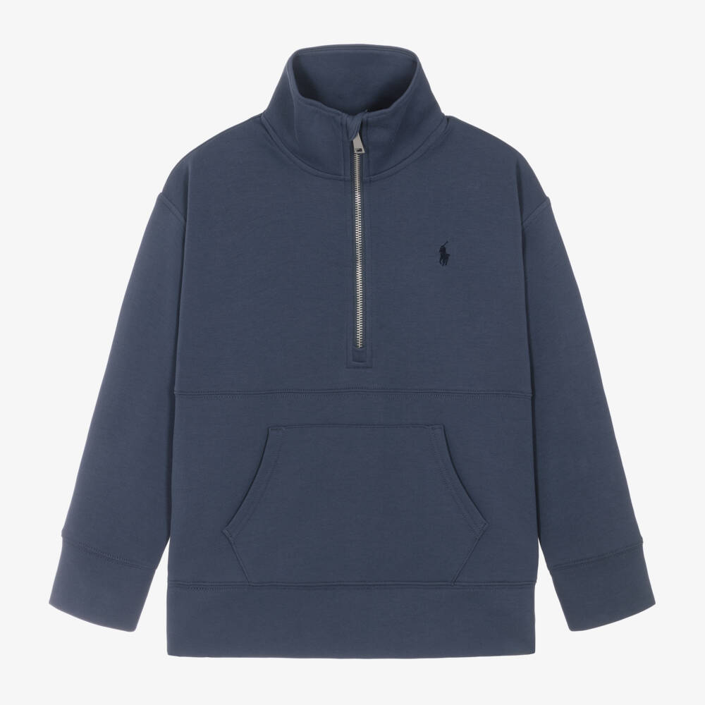 Ralph Lauren-Girls Navy Cotton Half-Zip Top | Childrensalon Outlet