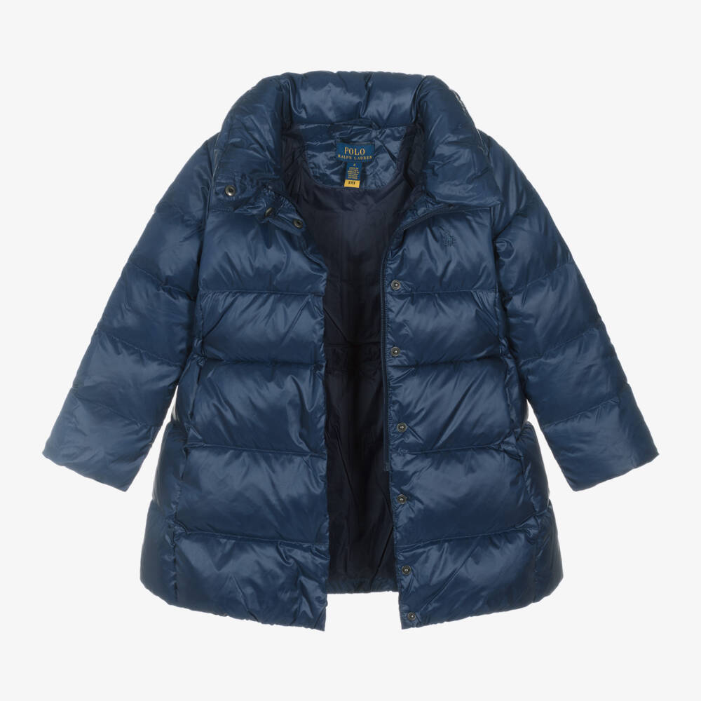 Ralph Lauren-معطف بافر مبطن بريش لون كحلي للبنات | Childrensalon Outlet