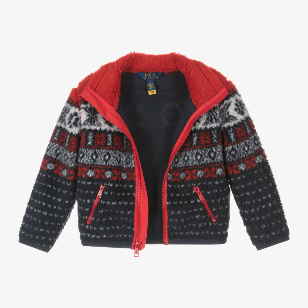 Ralph Lauren-Girls Navy Fair Isle Fleece Jacket | Childrensalon Outlet