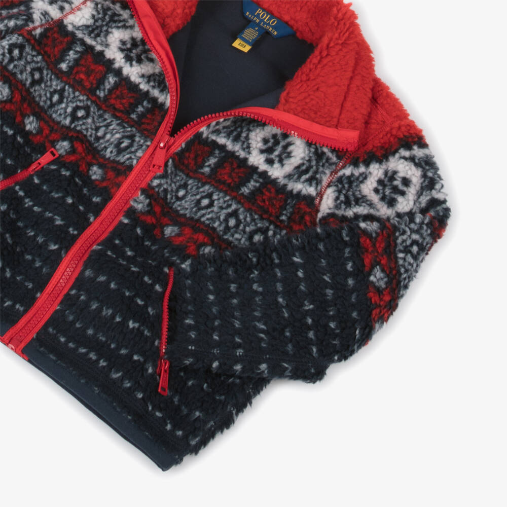 Ralph Lauren-Girls Navy Fair Isle Fleece Jacket | Childrensalon Outlet