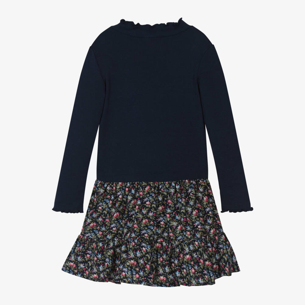 Ralph Lauren-Girls Navy Floral Cotton Dress | Childrensalon Outlet