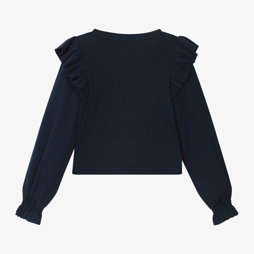 Ralph Lauren-Girls Navy Frill Sleeve Top | Childrensalon Outlet