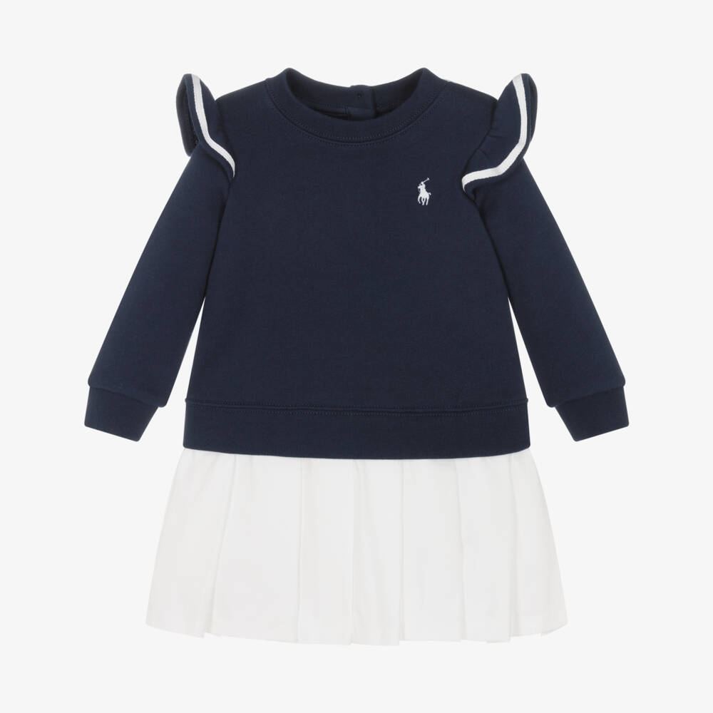 Ralph Lauren-فستان كحلي مزين بالكشكش للبنات | Childrensalon Outlet