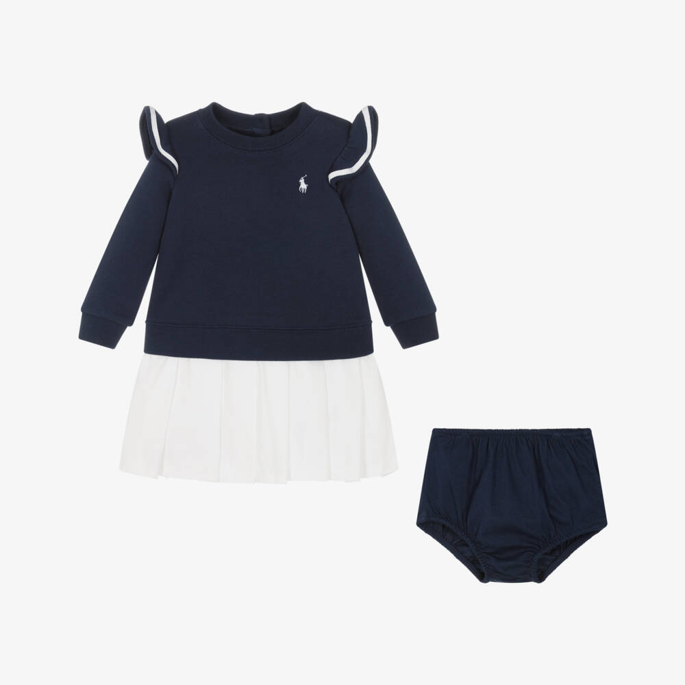 Ralph Lauren-Girls Navy Frill Sweatshirt Dress | Childrensalon Outlet