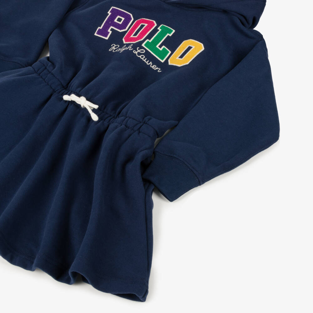 Ralph Lauren-Girls Navy Hooded Polo Dress | Childrensalon Outlet
