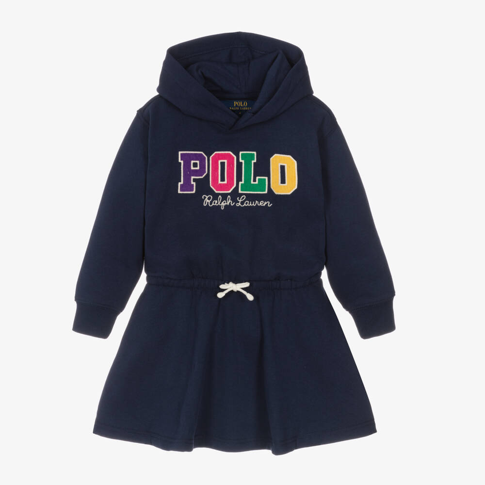 Ralph Lauren-Girls Navy Hooded Polo Dress | Childrensalon Outlet