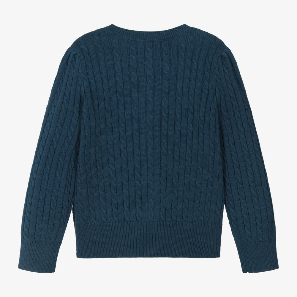 Ralph Lauren-Girls Navy Knit Button Cardigan | Childrensalon Outlet
