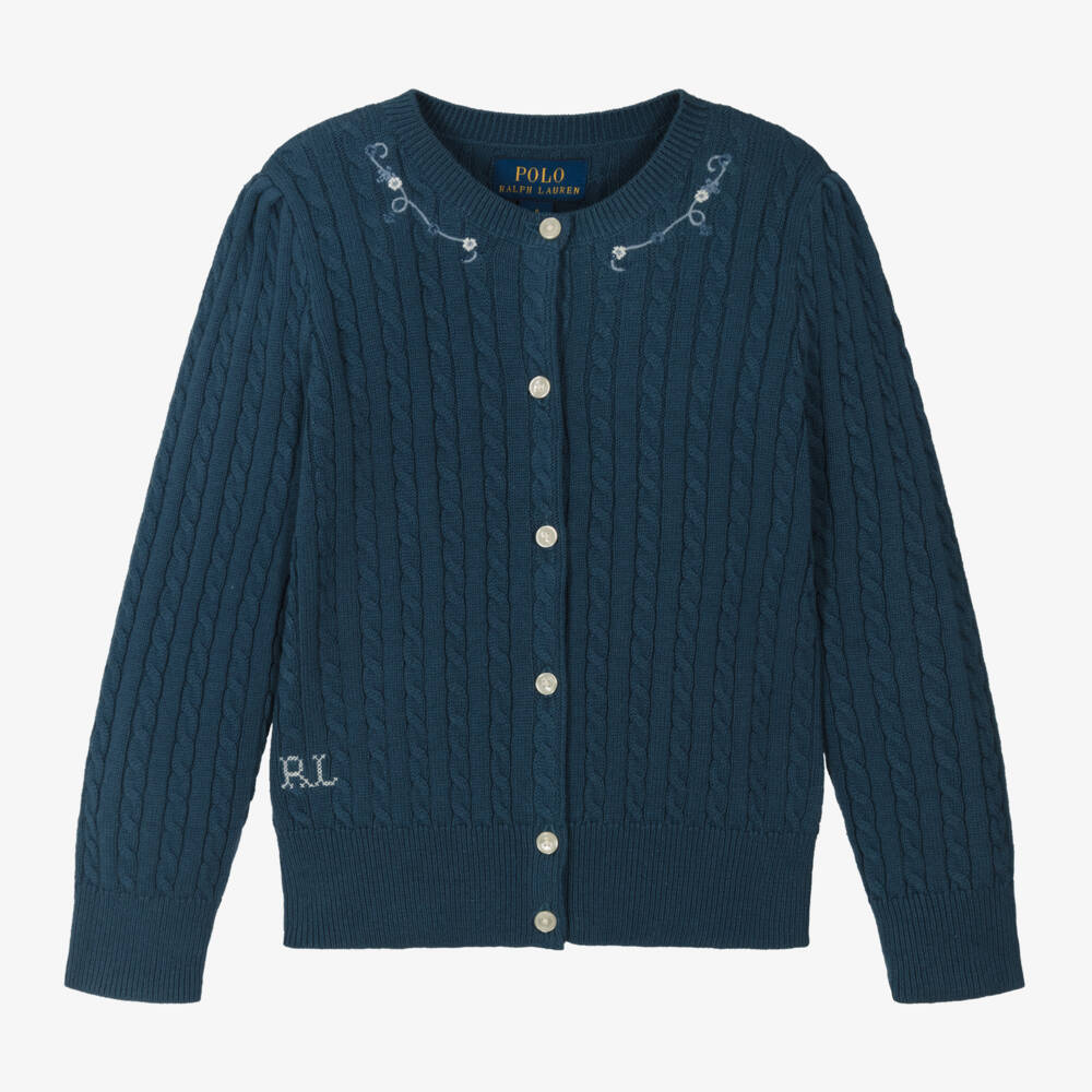 Ralph Lauren-Girls Navy Knit Button Cardigan | Childrensalon Outlet