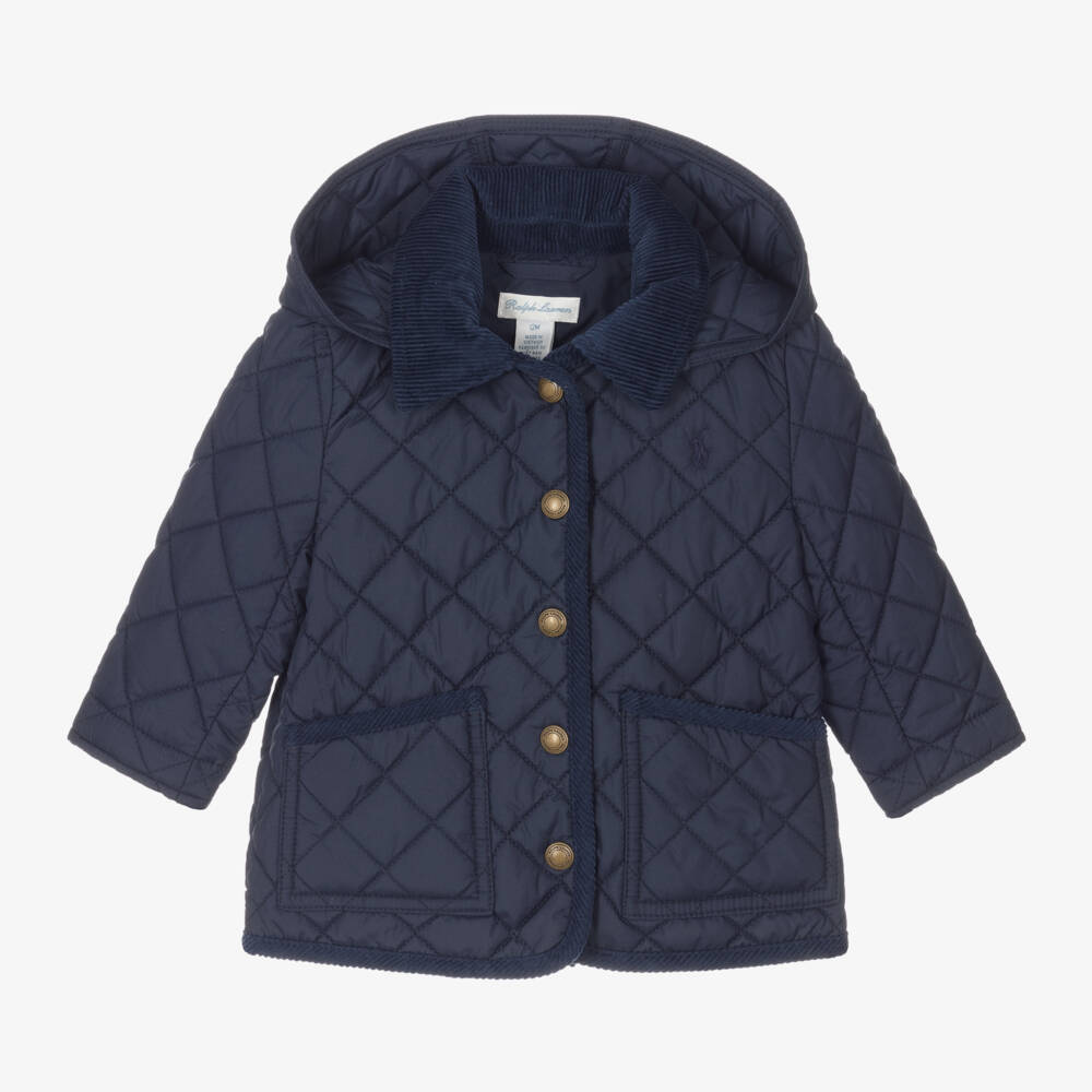 Ralph Lauren-Girls Navy Quilted Hooded Coat | Childrensalon Outlet