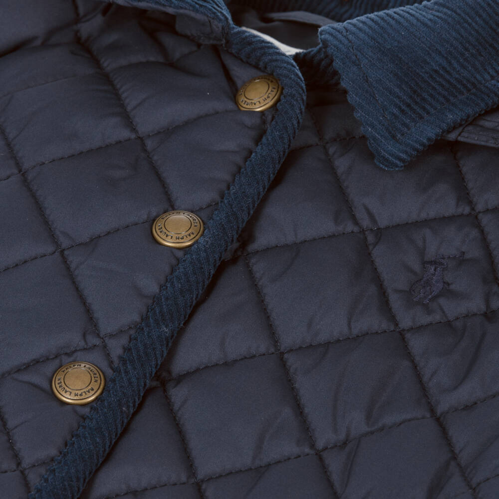 Ralph Lauren-Girls Navy Quilted Hooded Coat | Childrensalon Outlet