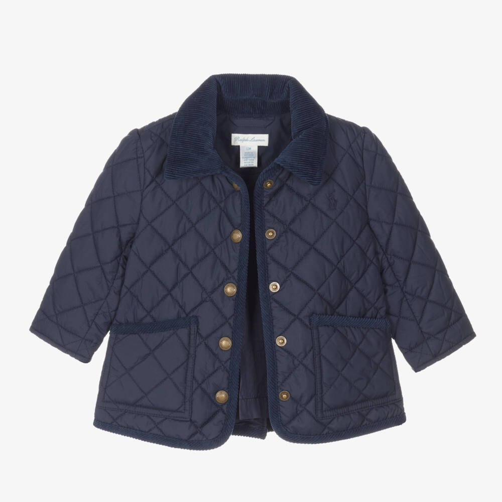 Ralph Lauren-Girls Navy Quilted Hooded Coat | Childrensalon Outlet
