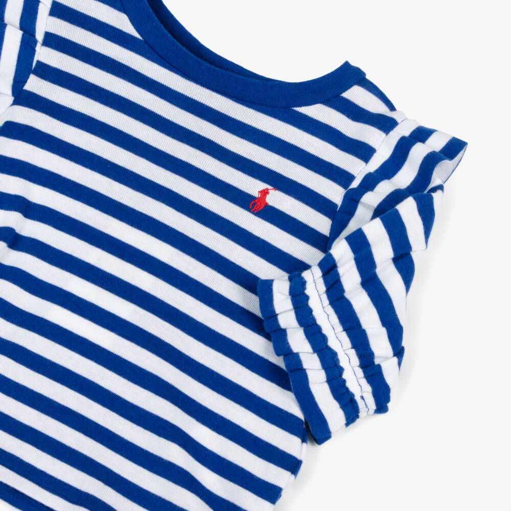 Ralph Lauren-Футболка с рюшами в полоску синяя для девочек | Childrensalon Outlet
