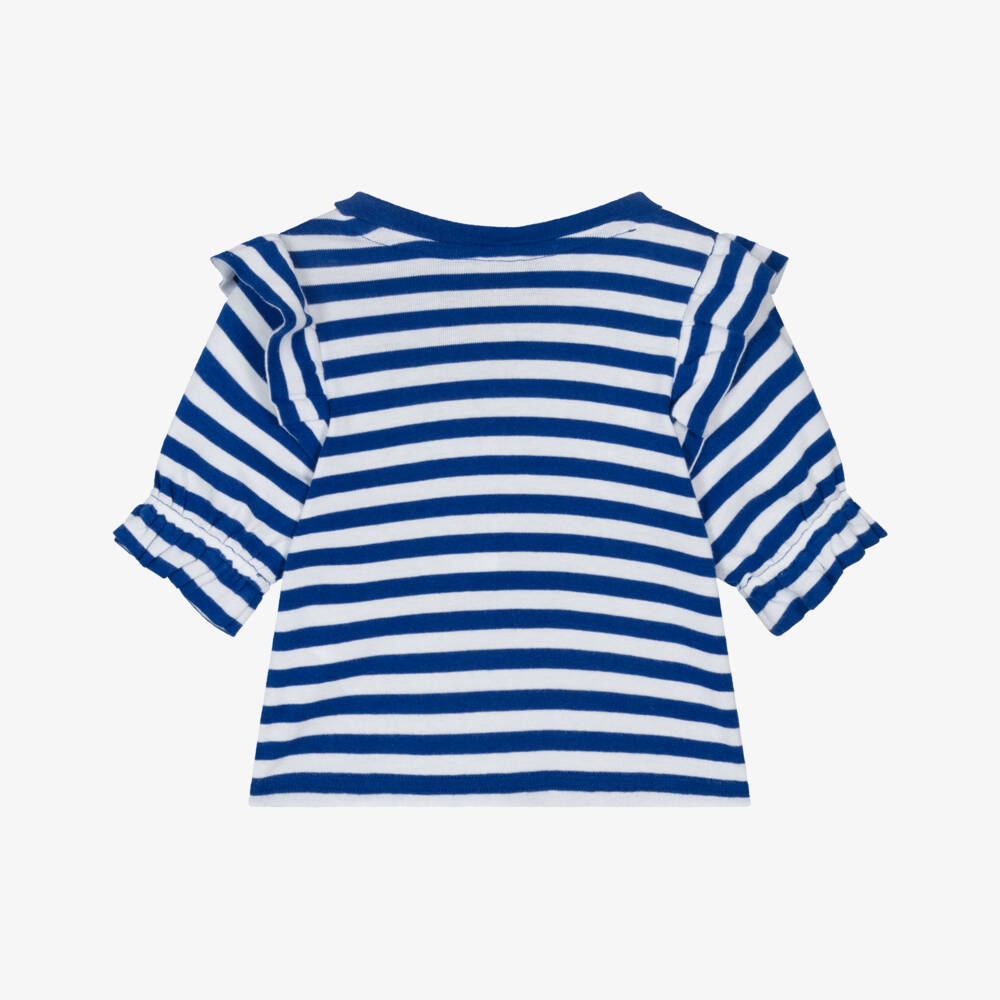 Ralph Lauren-Футболка с рюшами в полоску синяя для девочек | Childrensalon Outlet