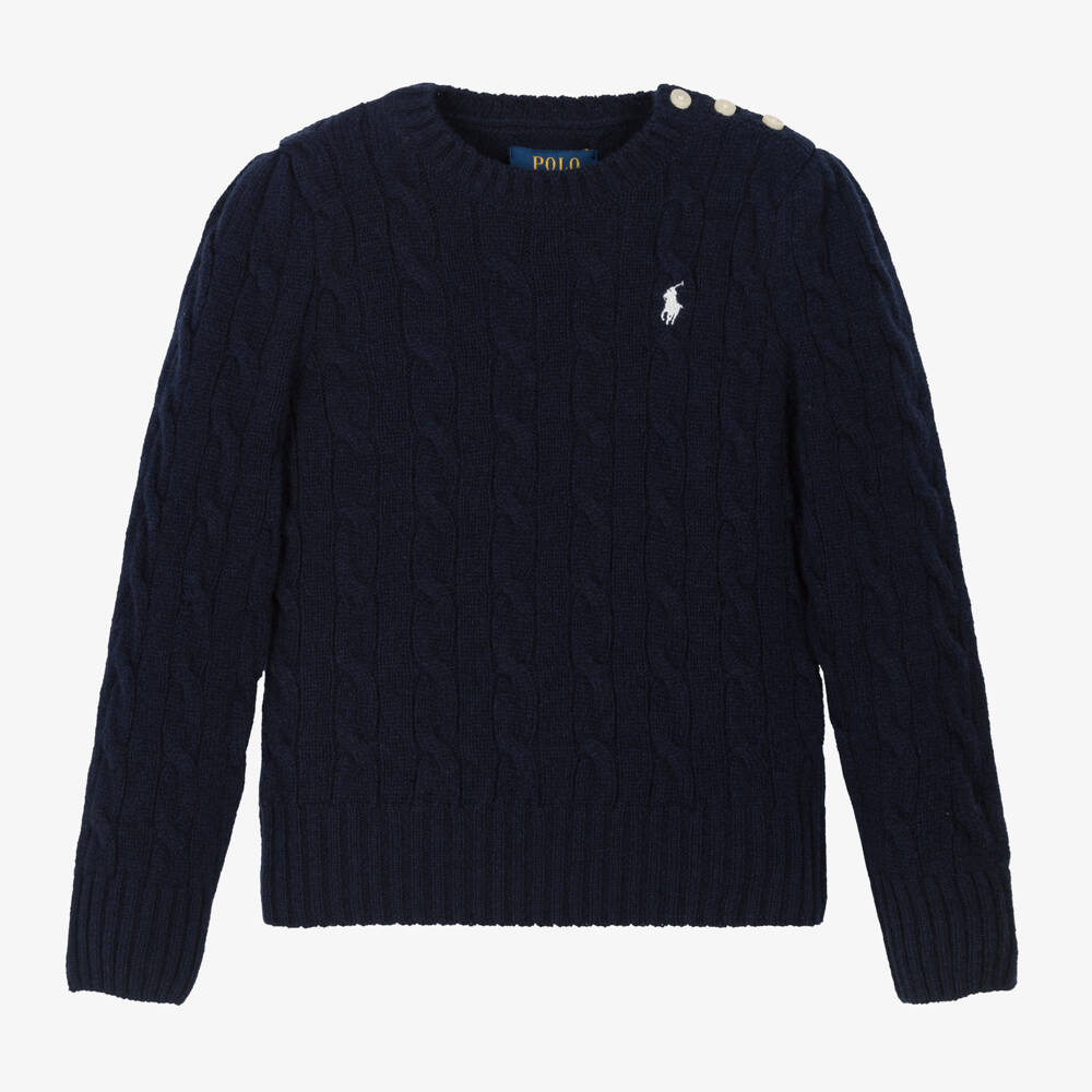 Ralph Lauren-Girls Navy Wool & Cashmere Jumper | Childrensalon Outlet