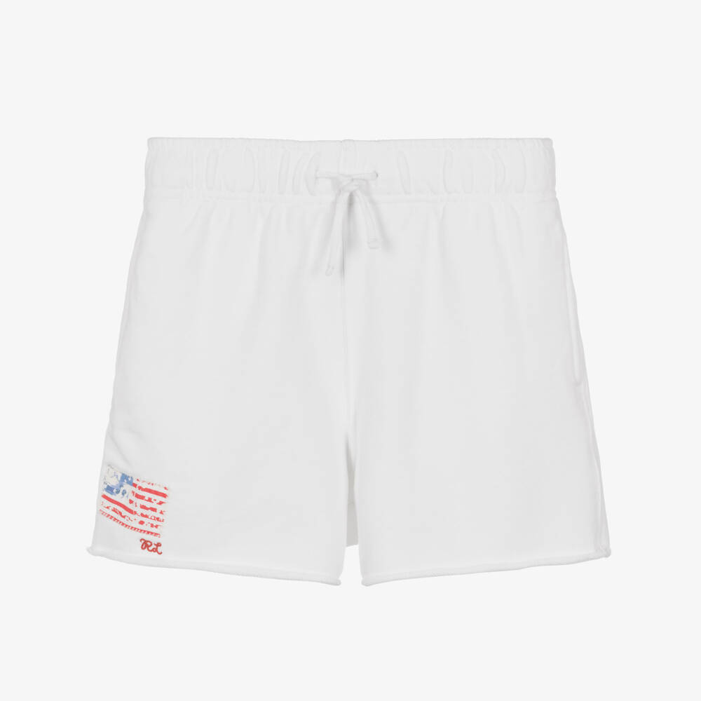 Ralph Lauren-Girls Off-White Cotton Jersey Shorts with Flag Detail | Childrensalon Outlet