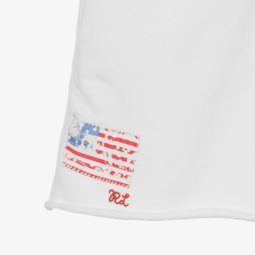 Ralph Lauren-Girls Off-White Cotton Jersey Shorts with Flag Detail | Childrensalon Outlet