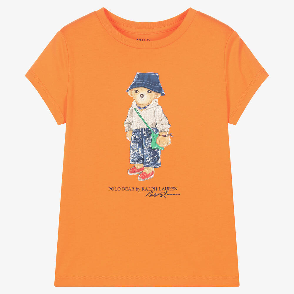 Ralph Lauren - Girls Orange Bear Print T-Shirt  | Childrensalon