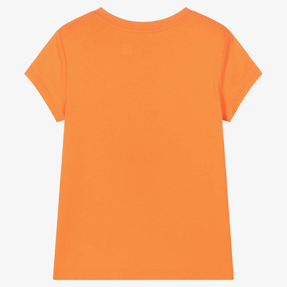 Ralph Lauren-Girls Orange Bear Print T-Shirt | Childrensalon Outlet