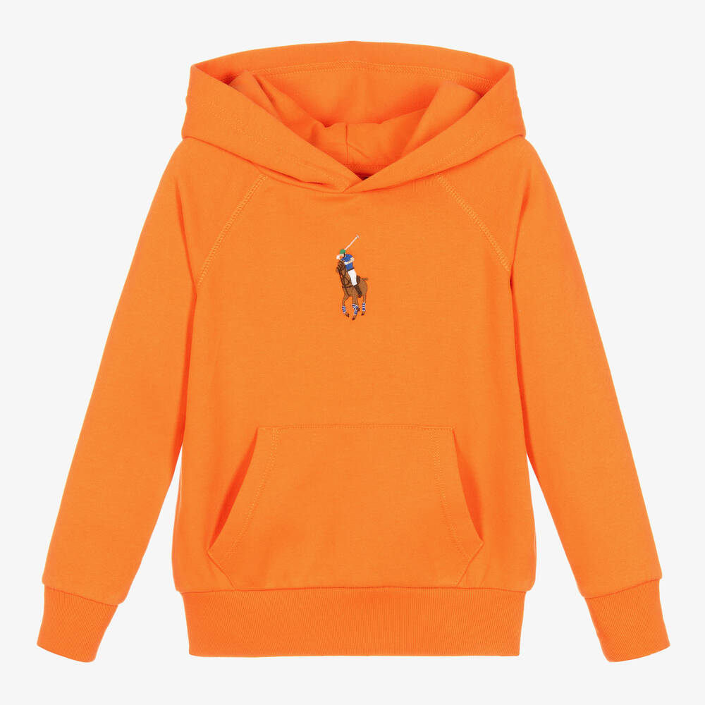 Ralph Lauren - Sweat à capuche orange en coton fille | Childrensalon