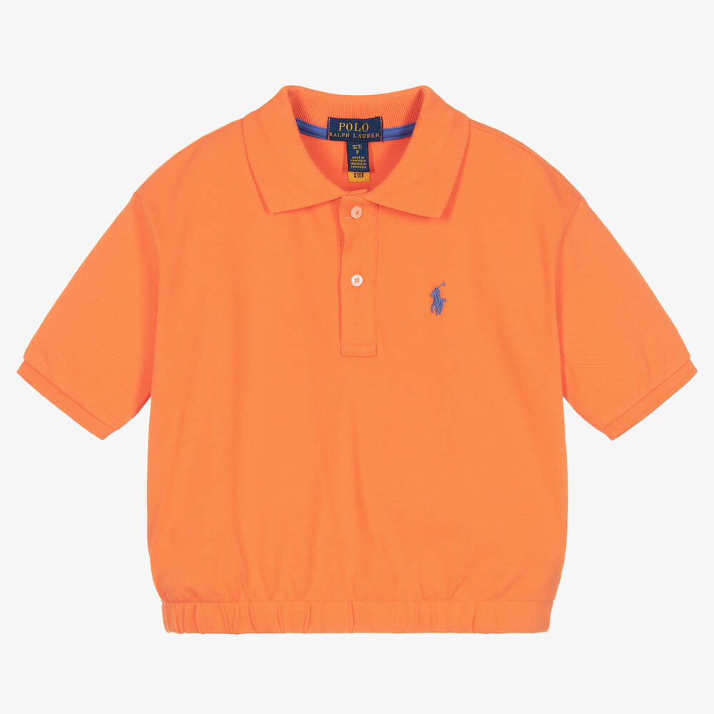 Ralph Lauren - Girls Orange Cotton Polo Shirt | Childrensalon