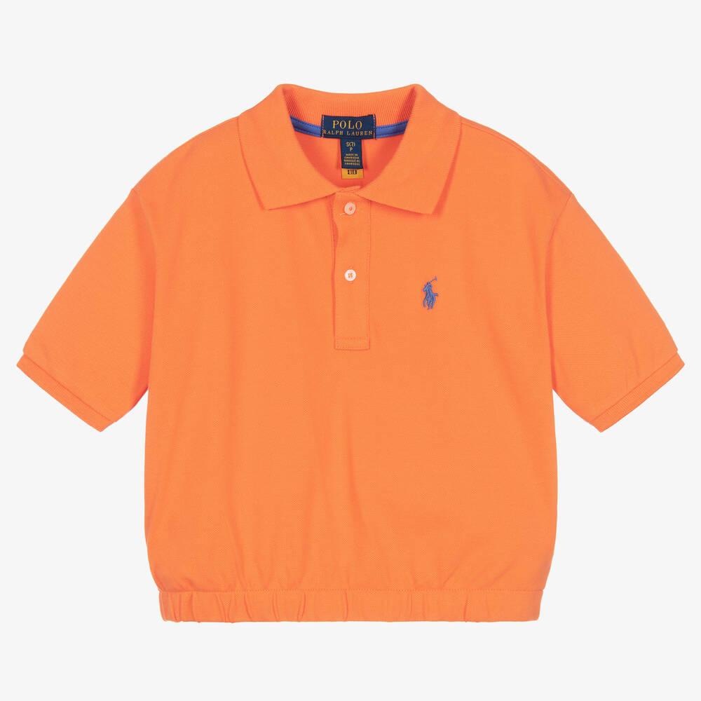 Ralph Lauren-Girls Orange Cotton Polo Shirt | Childrensalon Outlet