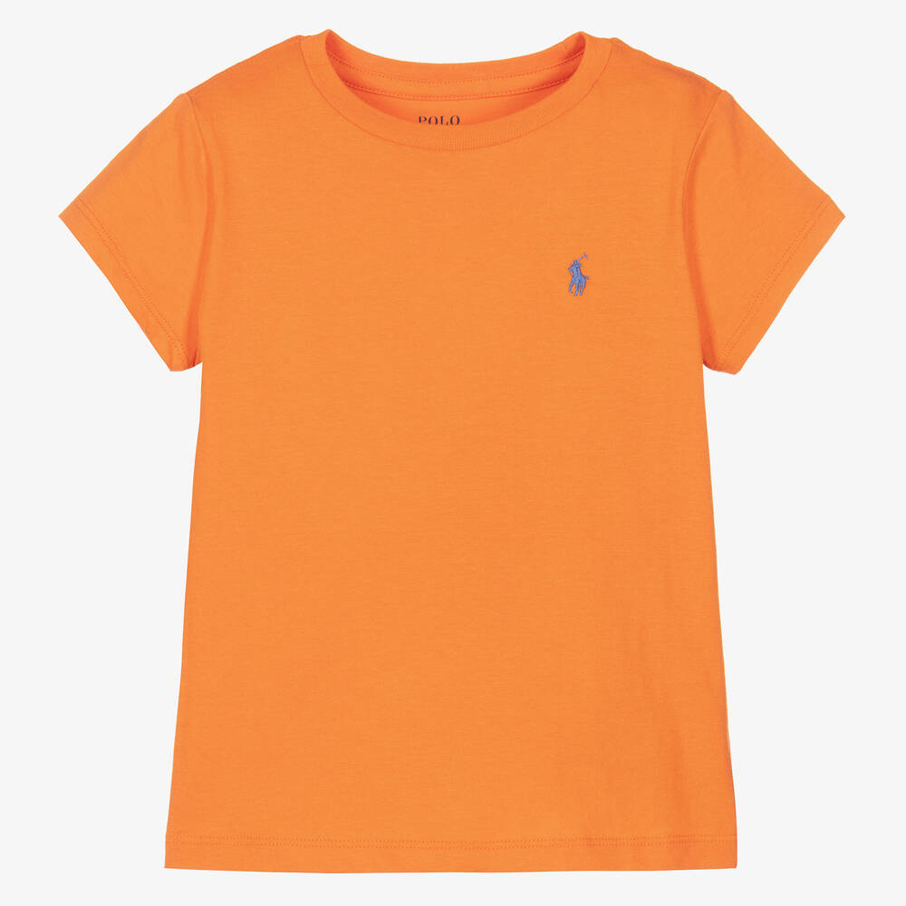 Ralph Lauren - Girls Orange Cotton T-Shirt | Childrensalon