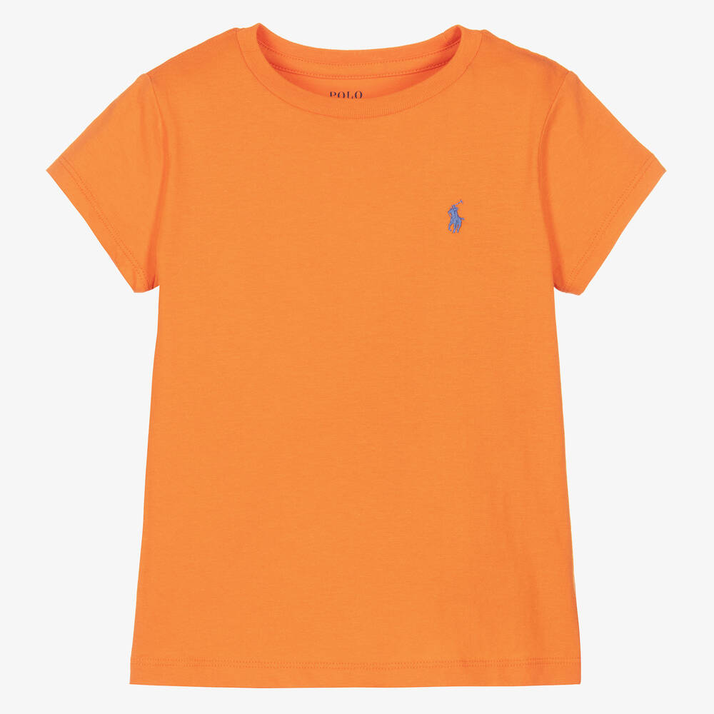 Ralph Lauren-Girls Orange Cotton T-Shirt | Childrensalon Outlet