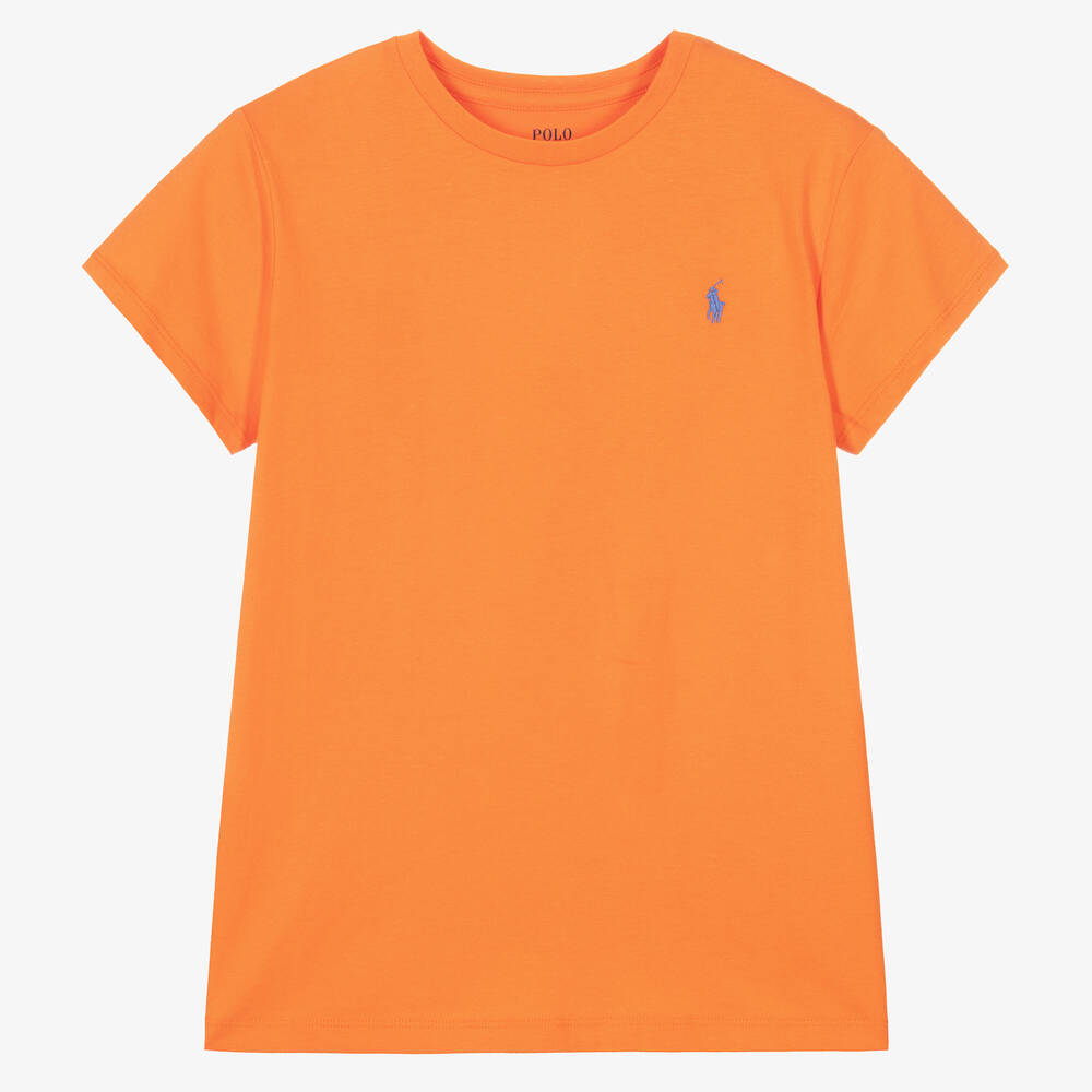 Ralph Lauren Girls Orange Cotton T Shirt Childrensalon Outlet
