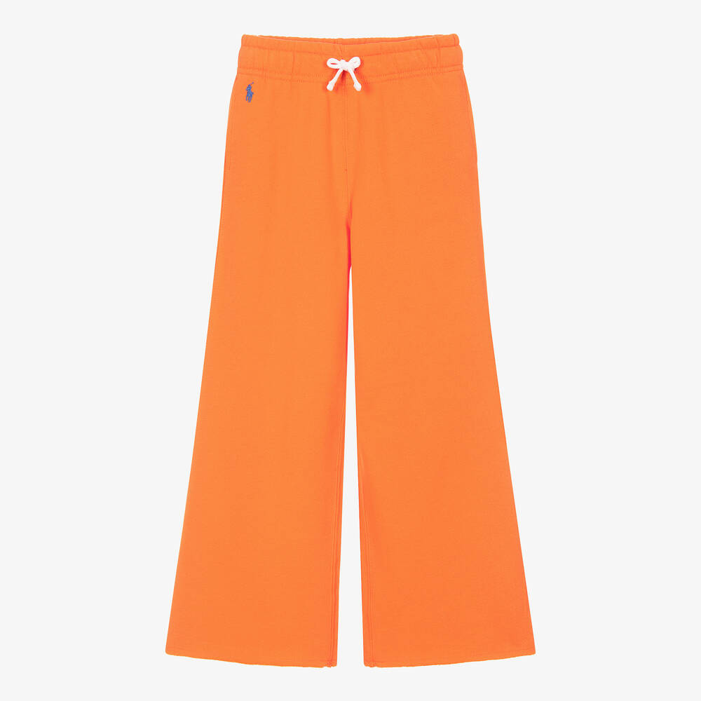 Ralph Lauren - Girls Orange Cotton Wide-Leg Joggers | Childrensalon