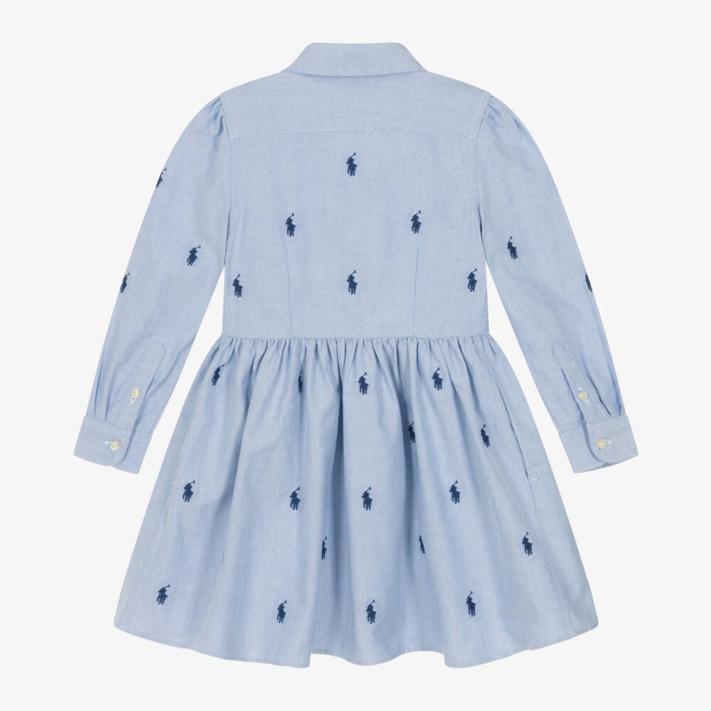 Ralph Lauren-Girls Oxford Blue Cotton Dress | Childrensalon Outlet
