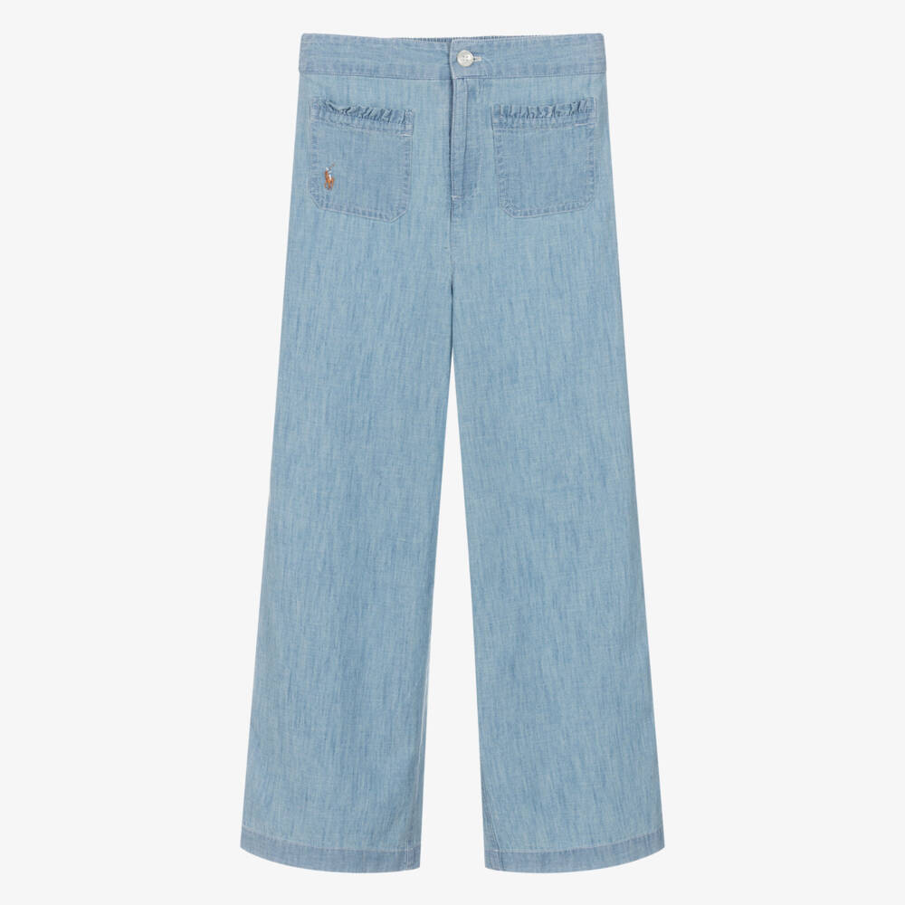 Ralph Lauren-Girls Pale Blue Chambray Trousers | Childrensalon Outlet