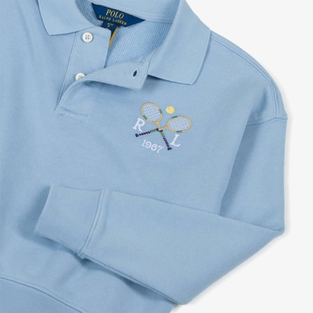 Ralph Lauren-Girls Pale Blue Jersey Polo Style Sweatshirt | Childrensalon Outlet