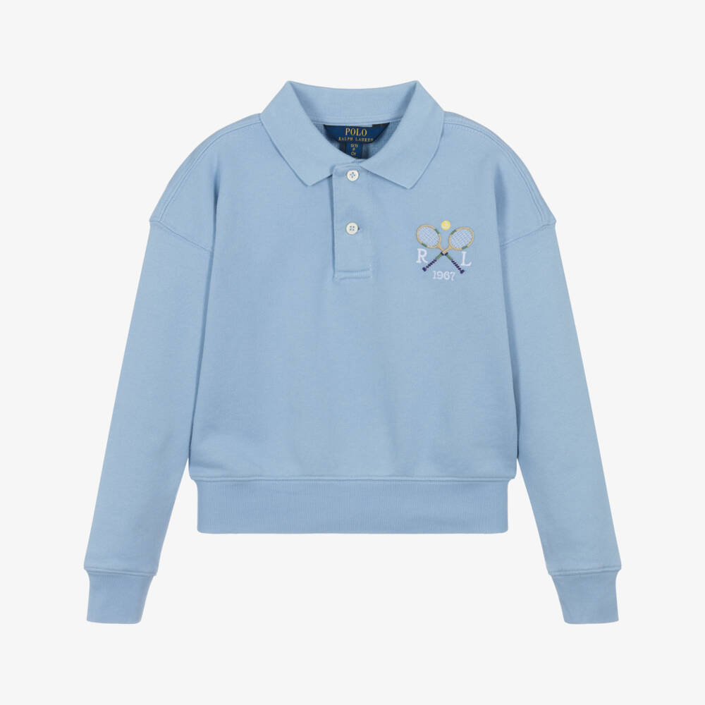 Ralph Lauren-Girls Pale Blue Jersey Polo Style Sweatshirt | Childrensalon Outlet