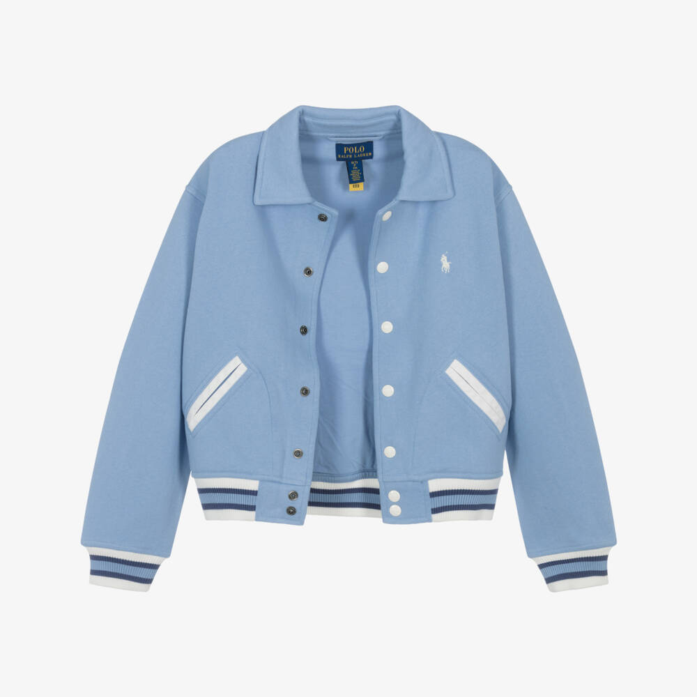 Ralph Lauren-Girls Pale Blue Jersey Varsity Jacket | Childrensalon Outlet