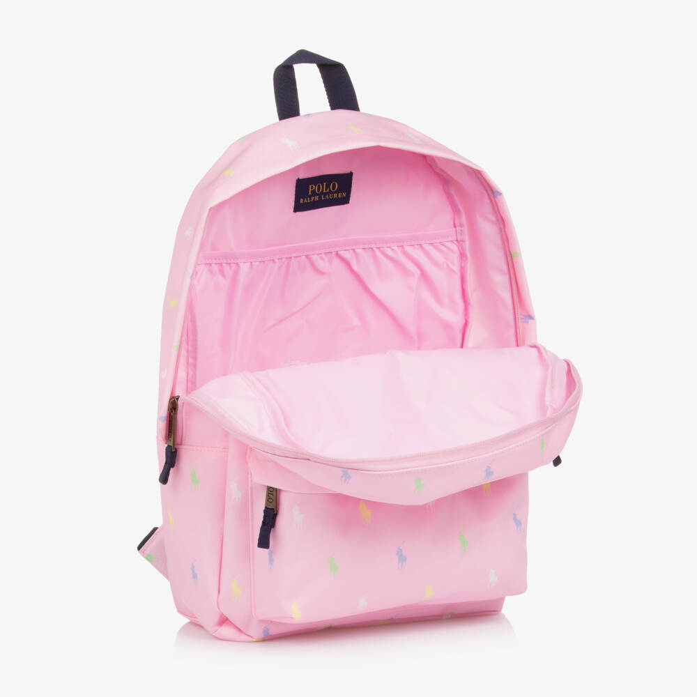 Ralph Lauren-Girls Pale Pink Canvas Pony Logo Backpack (45cm) | Childrensalon Outlet