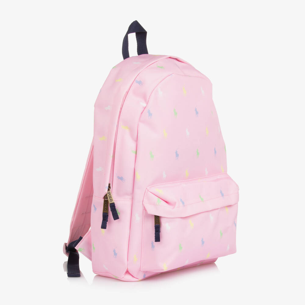 Ralph Lauren-Girls Pale Pink Canvas Pony Logo Backpack (45cm) | Childrensalon Outlet