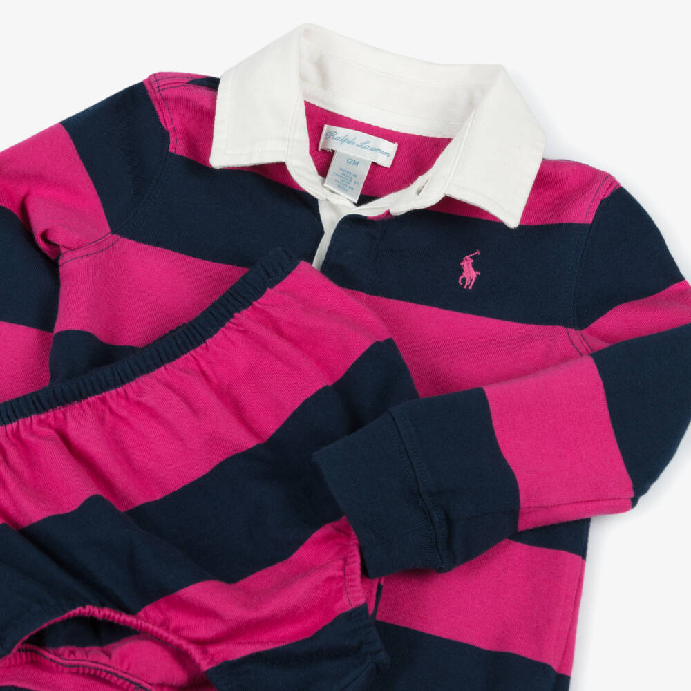 Ralph Lauren-Girls Pink and Navy Rugby Dress | Childrensalon Outlet
