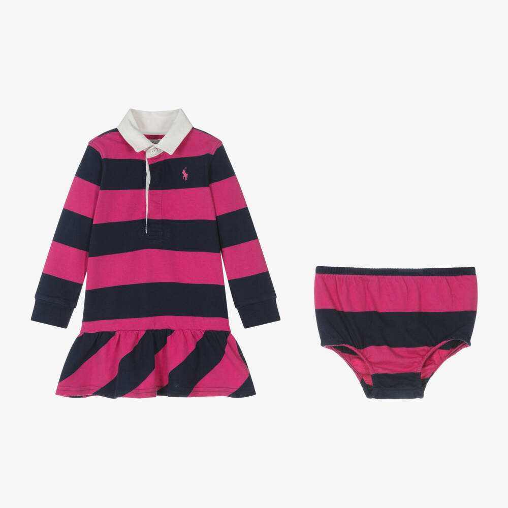Ralph Lauren-Girls Pink and Navy Rugby Dress | Childrensalon Outlet