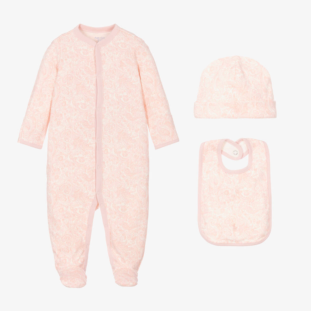 Ralph Lauren - Girls Pink Babygrow Gift Set | Childrensalon