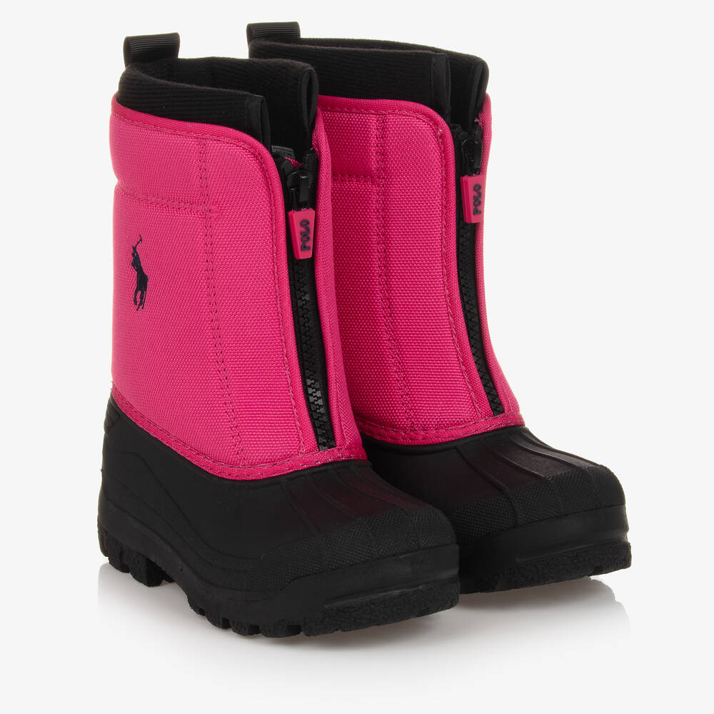 Ralph Lauren - Girls Pink & Black Snow Boots | Childrensalon